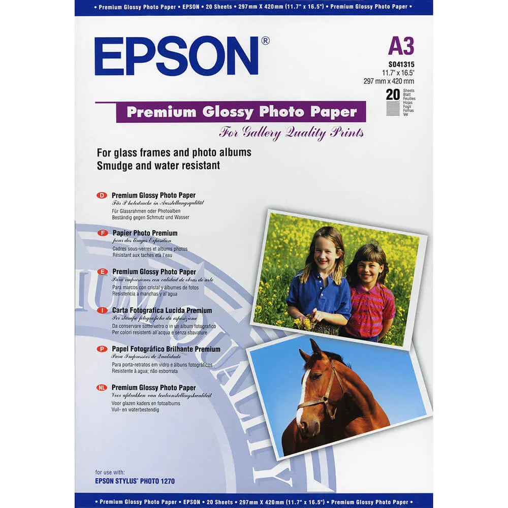 Epson A3 Premium Glossy Photo Paper 255g, 20 Ark