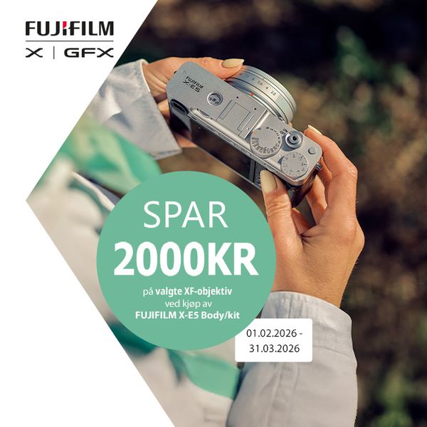 Fujifilm X-E5 kampanje spar 2000kr på objektiv